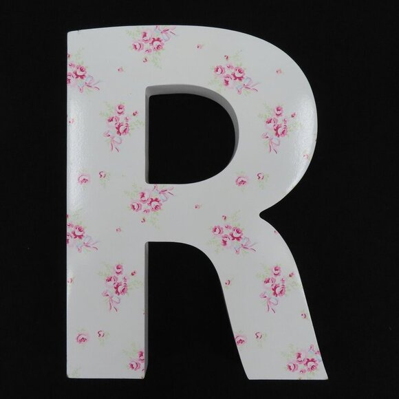 Simply Shabby Chic R Letter Initial Pink Rose Flower Print Wall Hanging Decor - Picture 7 of 8